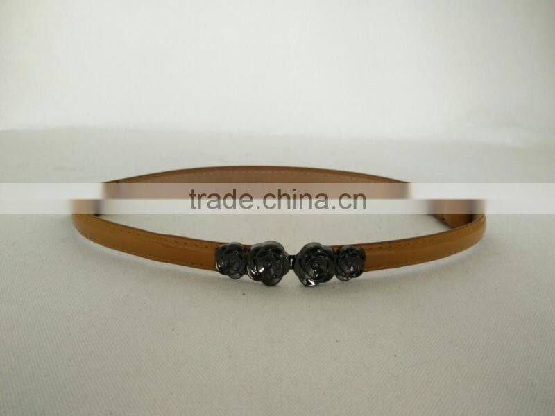 Wholesale adjustable flower pattern buckle sex women lady thin PU waist belt