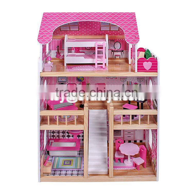 New design girls pretend toys wooden huge dollhouse W06A229