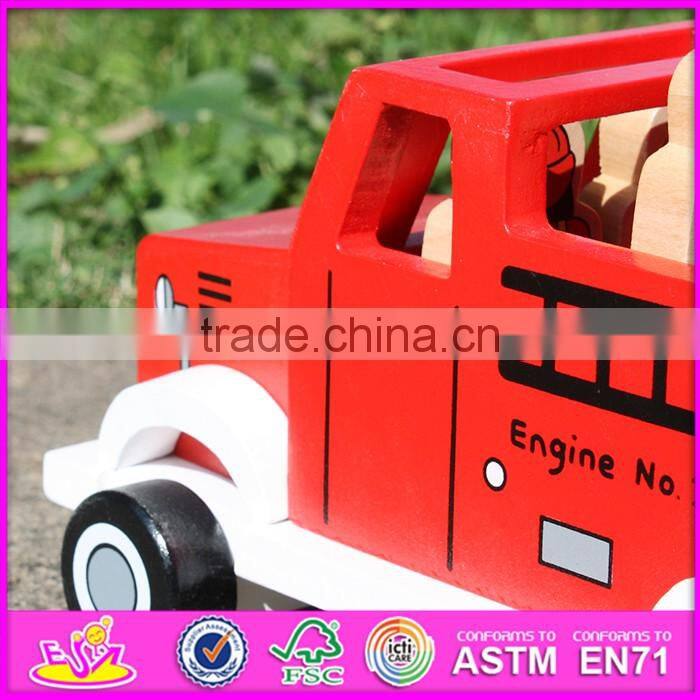 2017 New products dog and four firemen wooden toy fire trucks W04A315