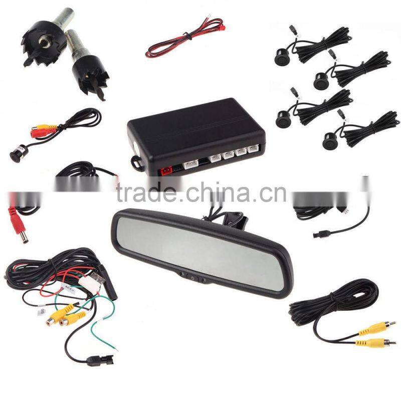 2016 new Auto 4.3" LCD Camera Car Rearview Mirror Reverse Radar System 4 Parking Sensors
