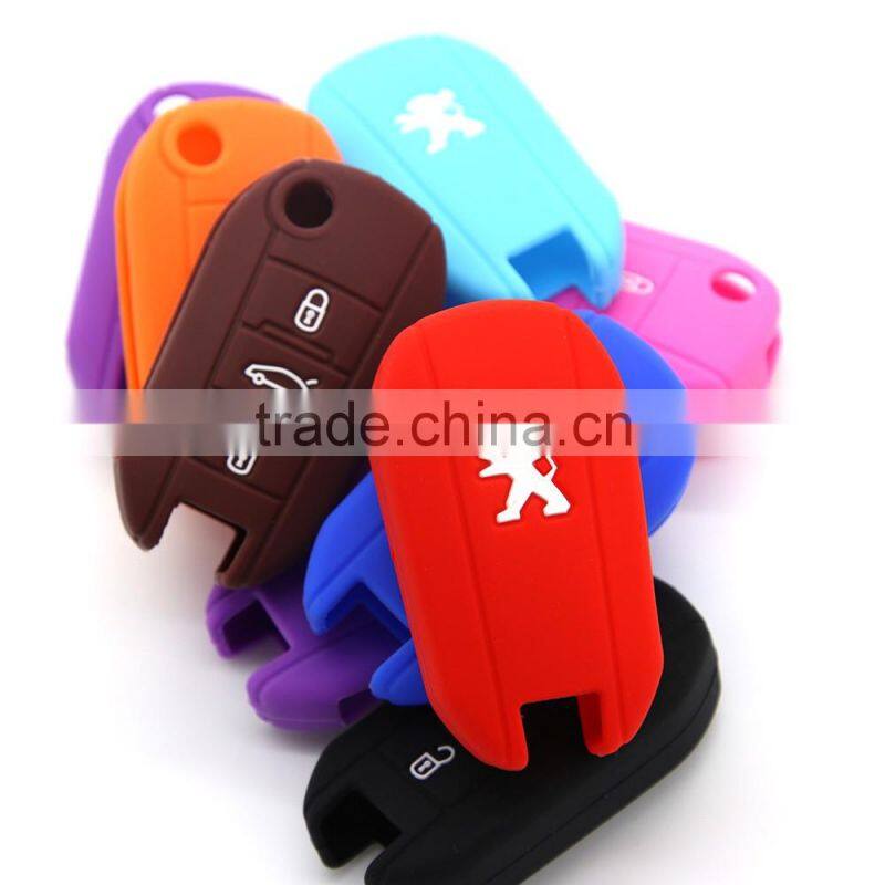 Colored silicone key covers silicone key cases silicone car key protector for Peugeot 3008