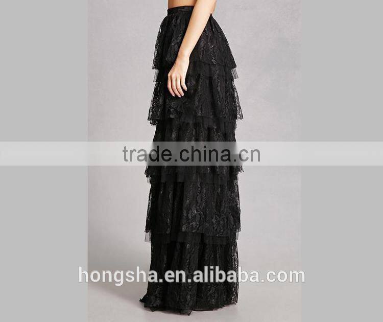 Latest long skirt designs fashion 2017 Tiered Floral Lace Maxi Skirt HSH6032