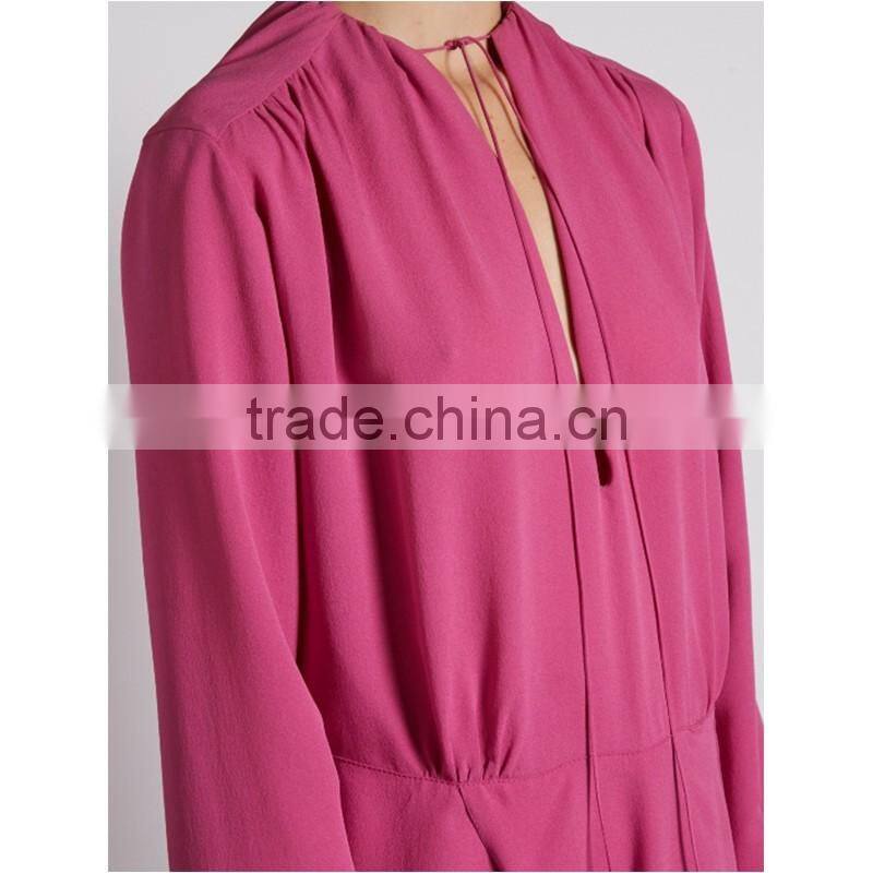 2017 Latest Women Spring Ruched Shoulder Vetements Silk Crepe Midi Dress HSD9918