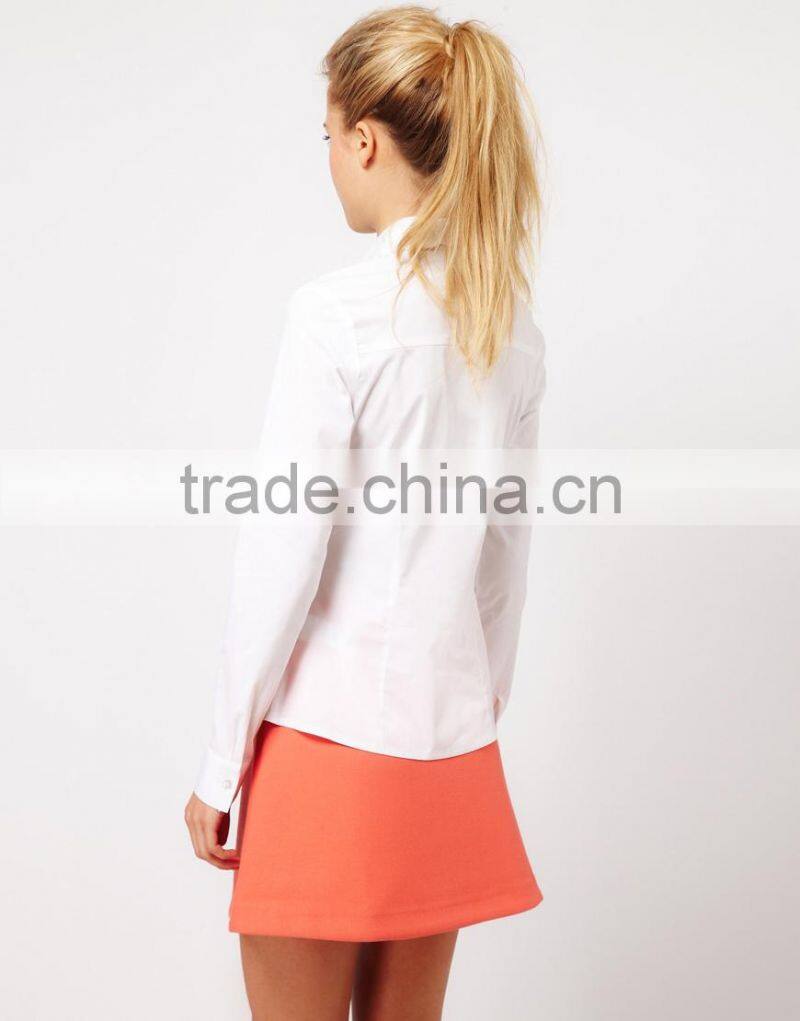 China supplier OEM ODM 2015 customized long sleeve new fashion Scallop Collar White Shirt