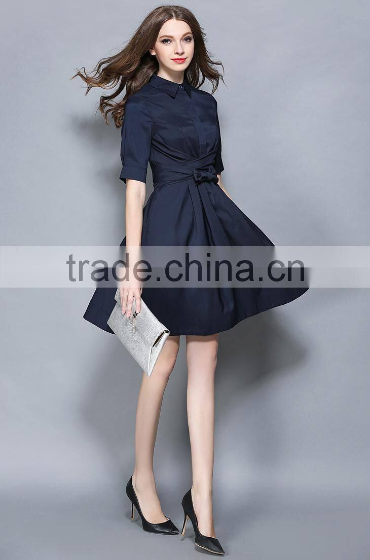 POLO Collar Middle waisted Long sleeve Formal Office Elegant Autumn Spring A-line Blouse Dress