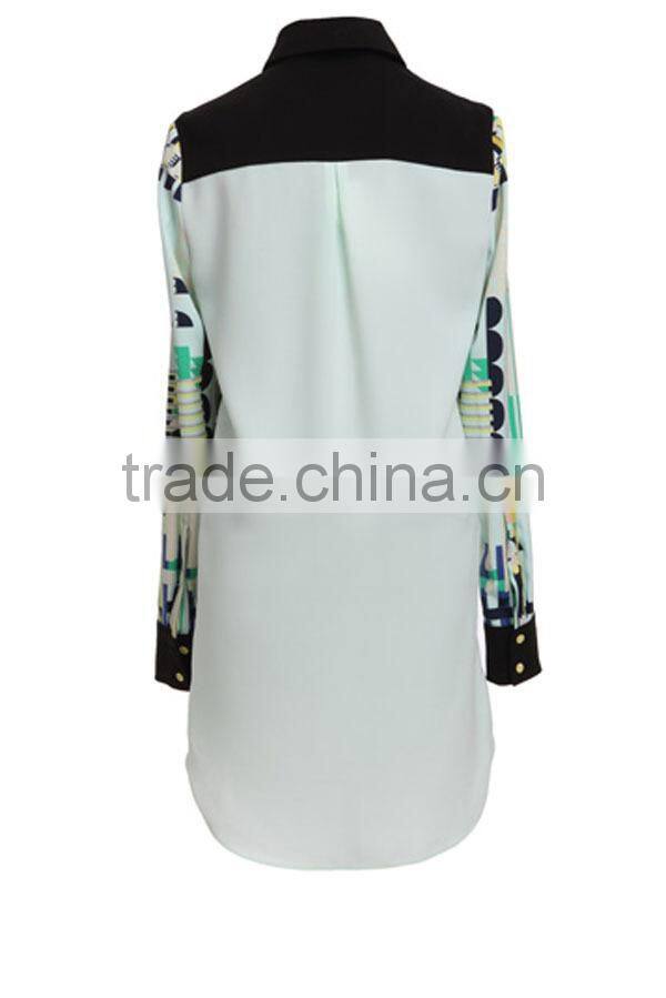Ladeis' fahison long sleeves double layer digital print high quality direct factory chiffon style blouse 2015