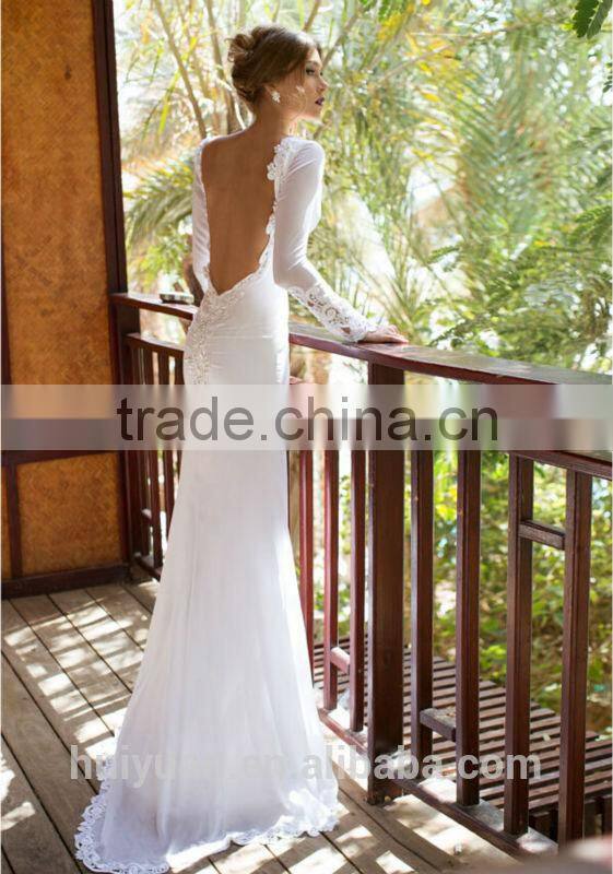fashion long sleeve muslim sexy leg open wedding dress