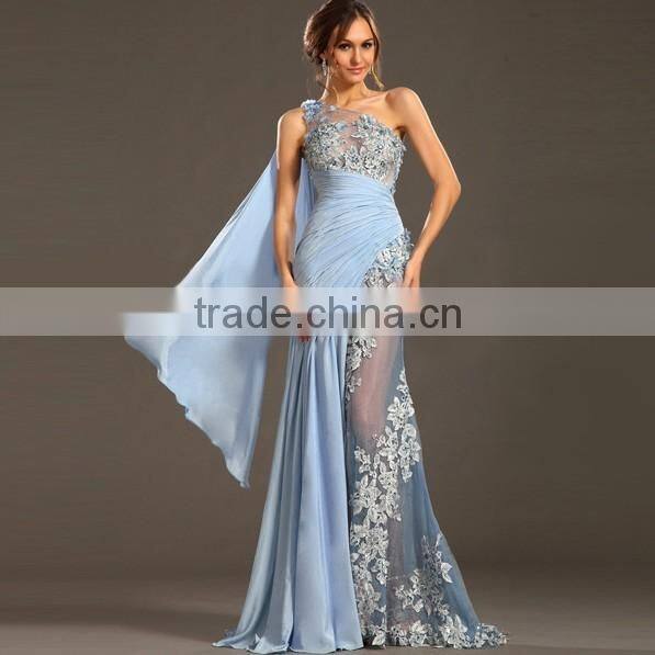 chiffon one shoulder long evening sexy transparent party dress