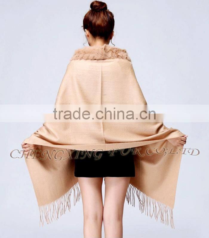CX-B-P-34C Fur Trimmed Cape Fashion Cashmere Scarf