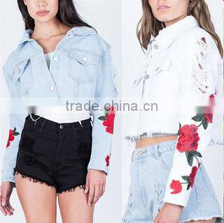 Custom boyfriend style oversized fit jeans jacket women plain distressed denim jacket