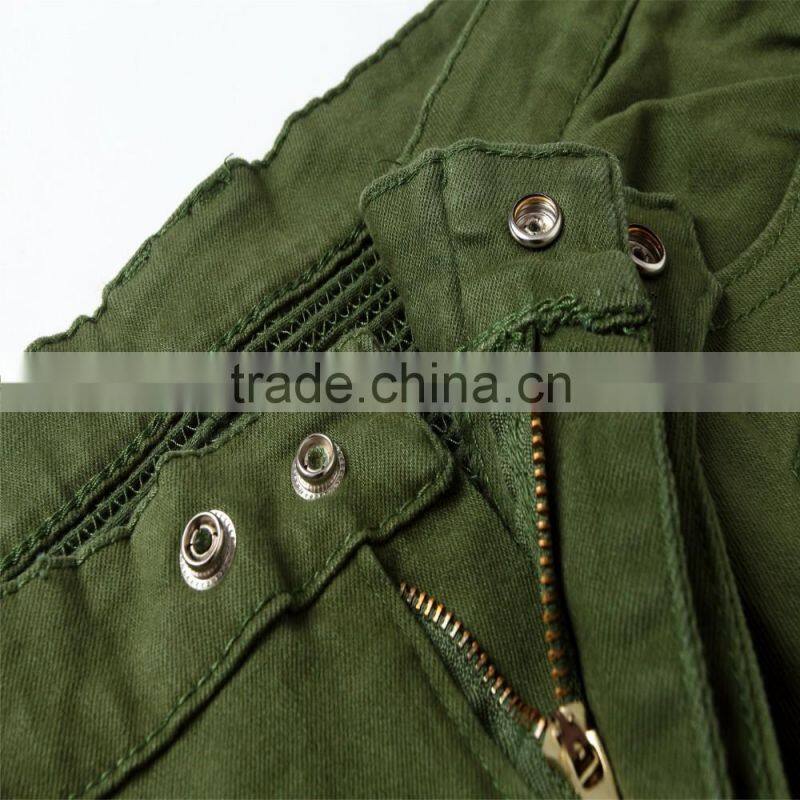 2016 new brand men's fashion jeans green jeans male personality folds comfortable hotsale biker jeans