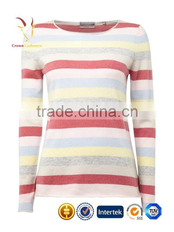 Custom Knitted Women Striped Cashmere Pullover Sweater