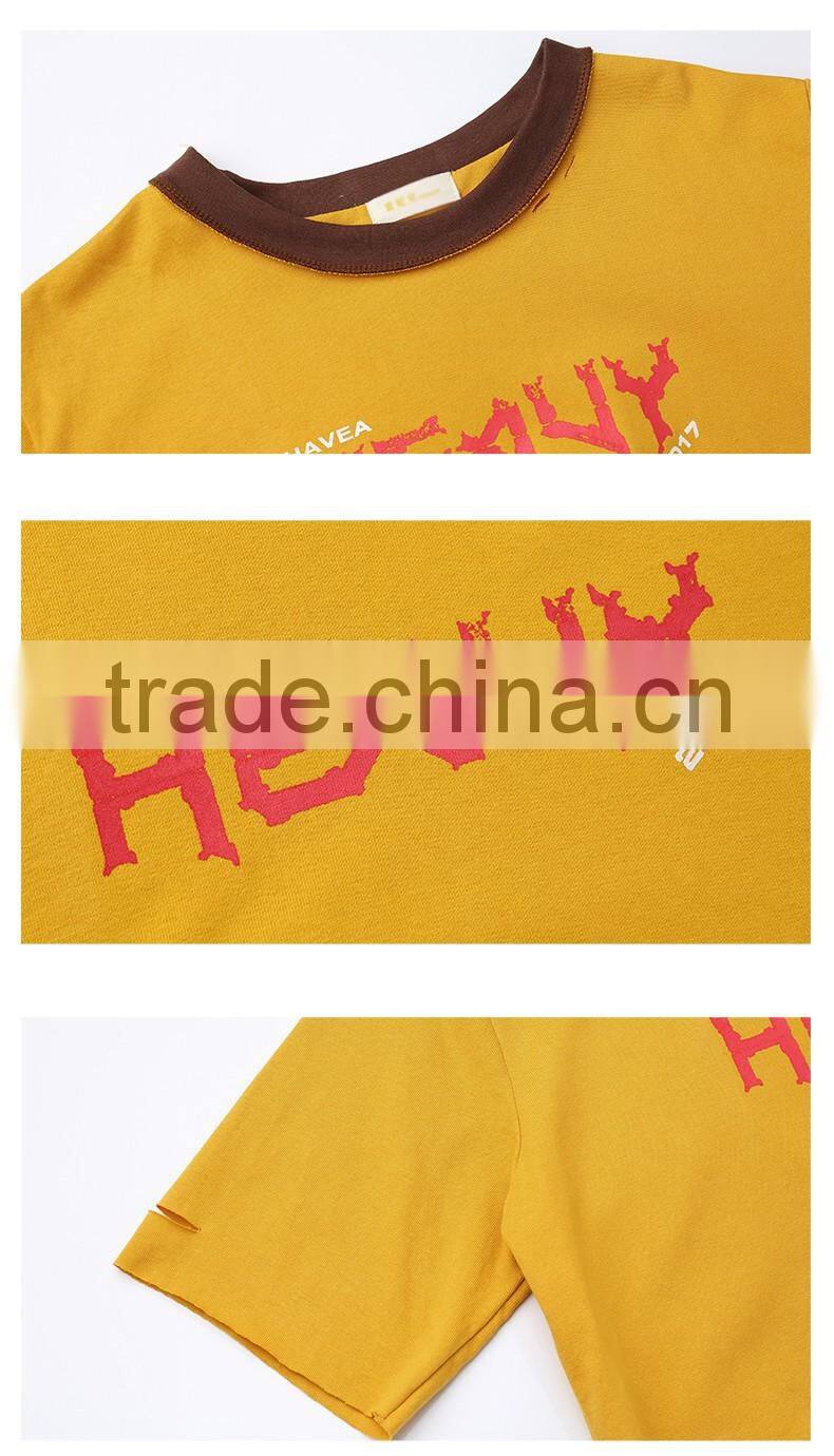 2017 women 100% cotton knit short sleeve french terry women distressed t shirt wholesale china