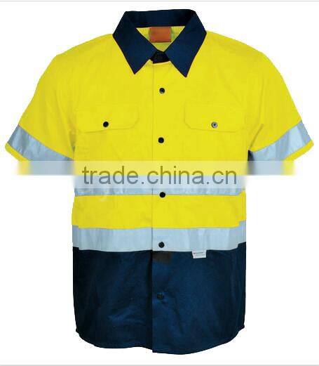 hi vis workwear cotton drill work safety shirt with reflective tape