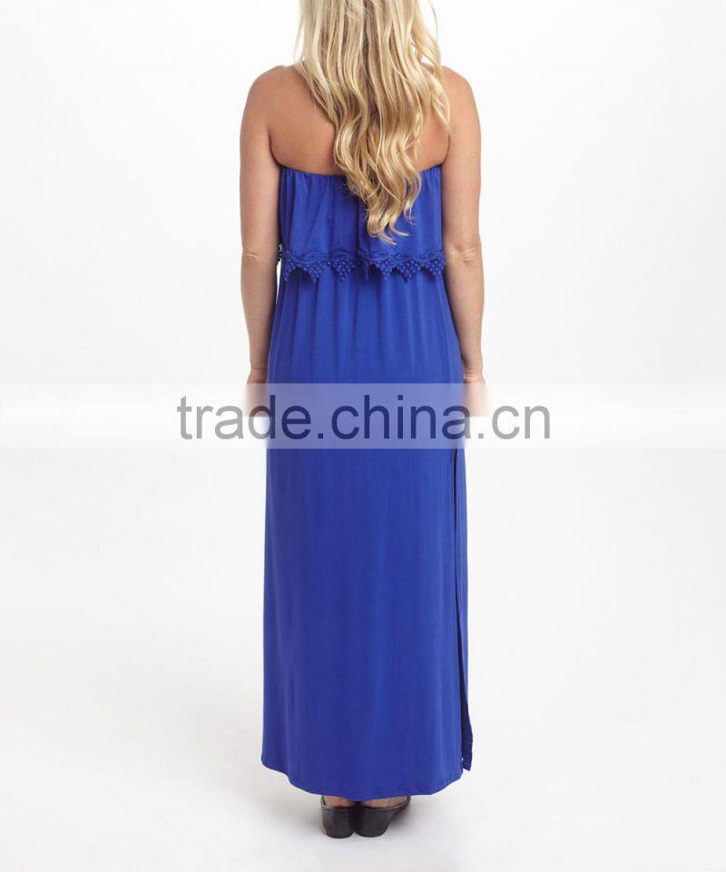 2016 New Maternity Dresses With Royal Blue Crochet-Trim Maternity Strapless Maxi Dress Women Clothing WD80817-23