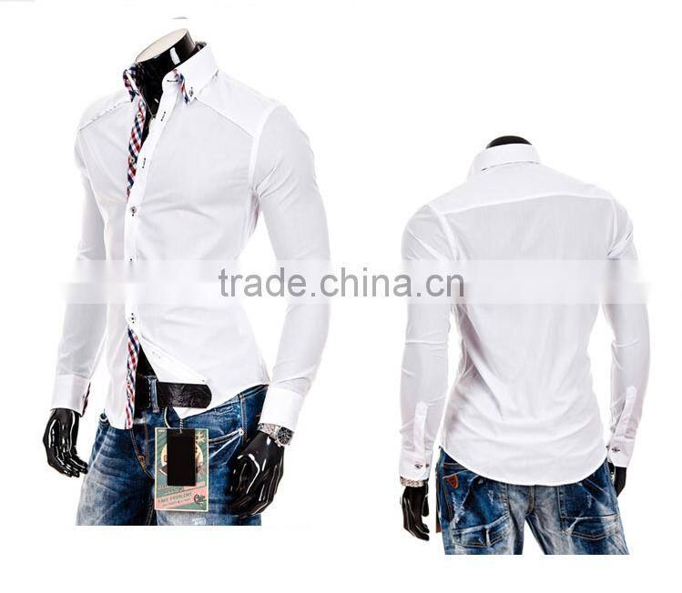 100% cotton solid color slim fit men double collar dress shirt for men