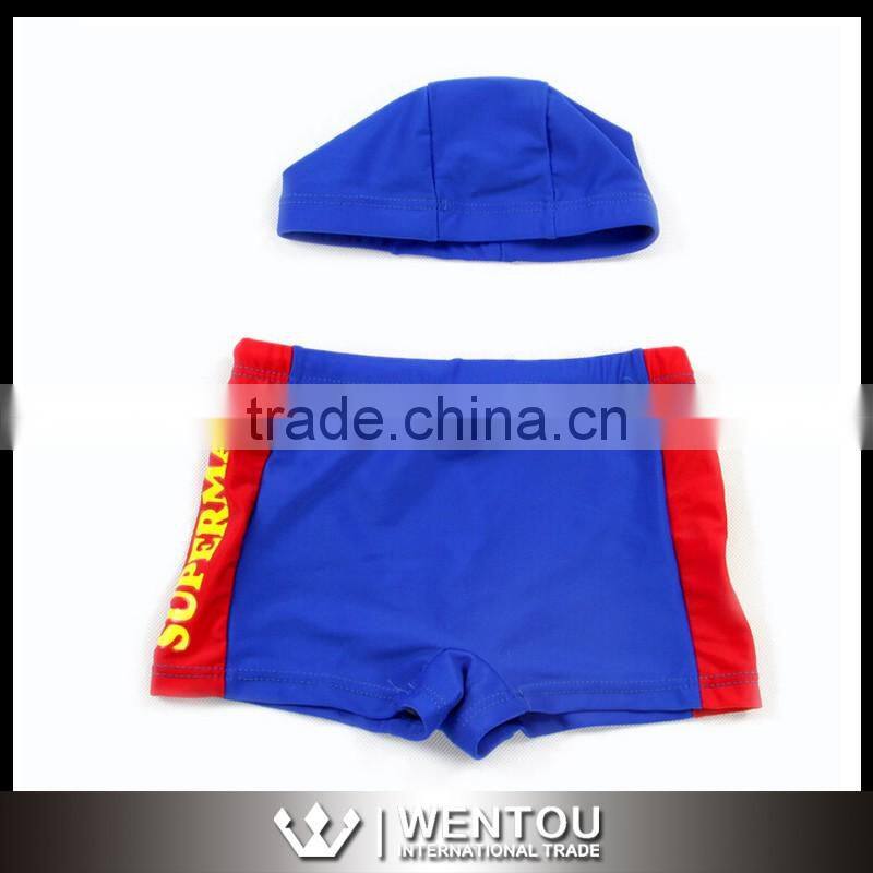 Children Boys Superman Swimming Trunk Set Hat