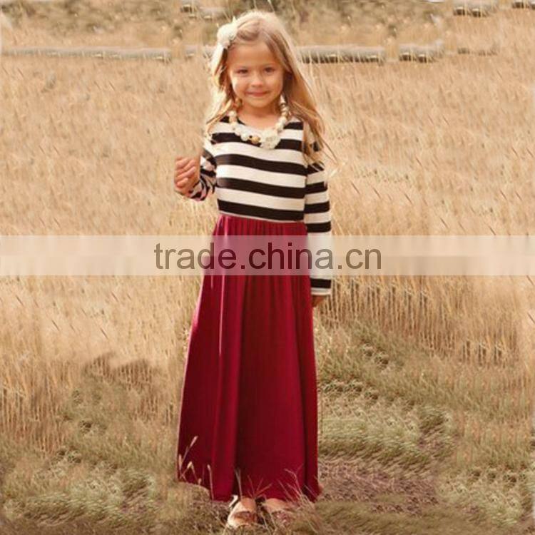 Fashion Family Matching Mother Daughter Red Stripe Long Sleeve Maxi Dresses