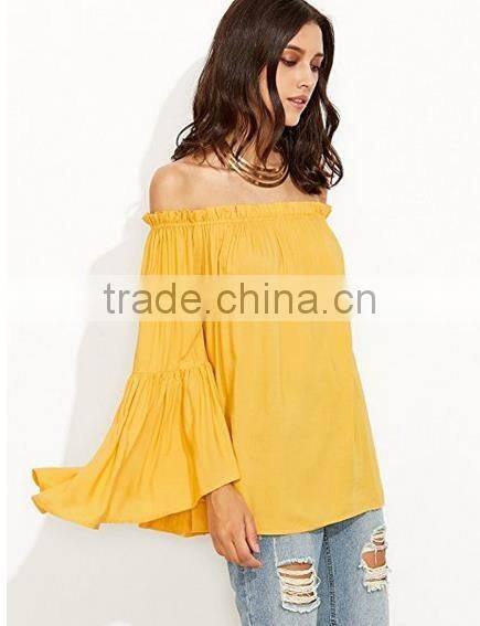 Women lady blouse Off Shoulder Pleated Ruffle Sleeve Blouse Top