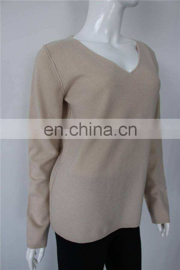 162-96 women flat knit v neck reverse cashmere sweater