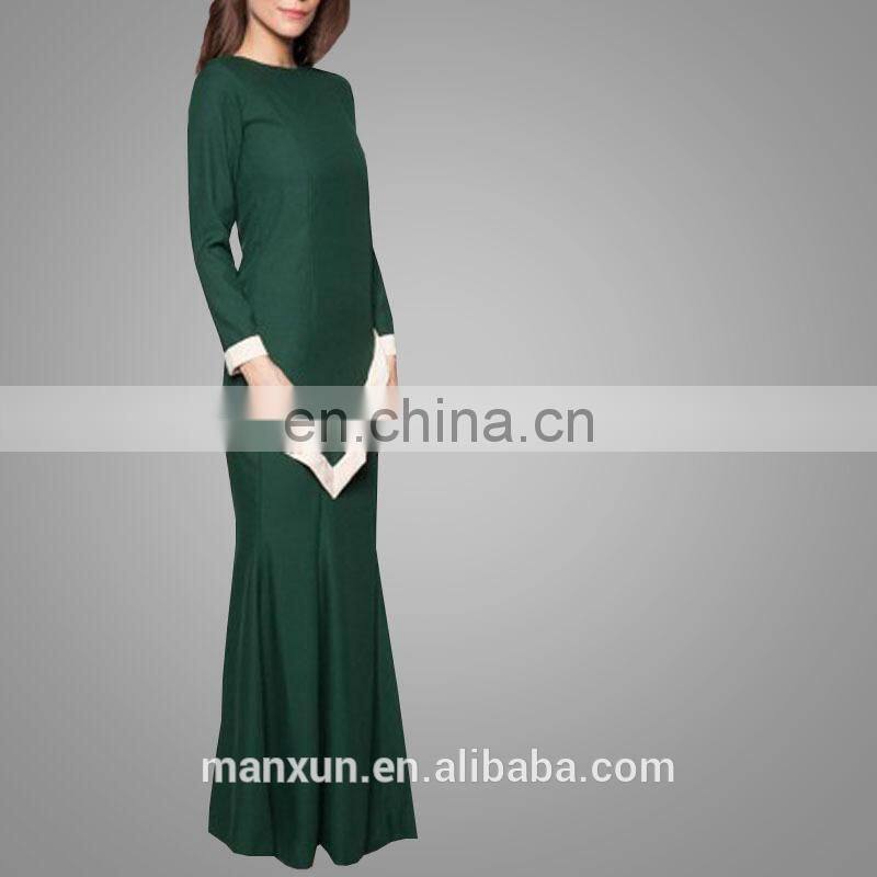 Islamic Modern Wear Lady Dress Malaysia Latest Abaya Fashion Green Baju Kurung Wholesale 2017