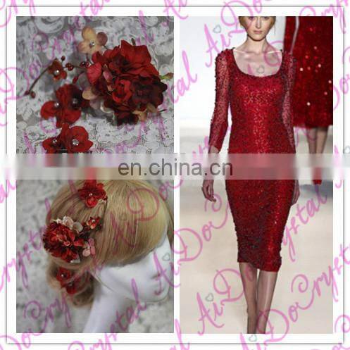 Aidocrystal red wedding hairpiece hair flower bridal hair clip handmade rhinestone headpiece hair accessories
