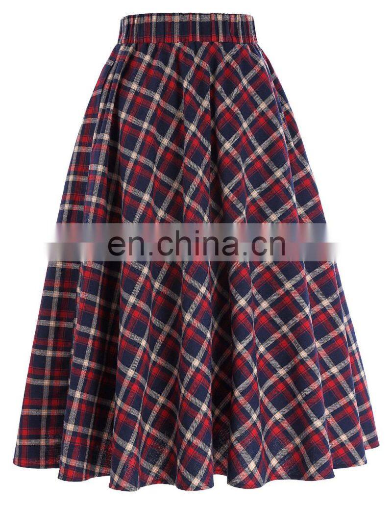 Kate Kasin Women's Vintage Fashion Grid Pattern Plaid A-Line Skirt KK000495-1