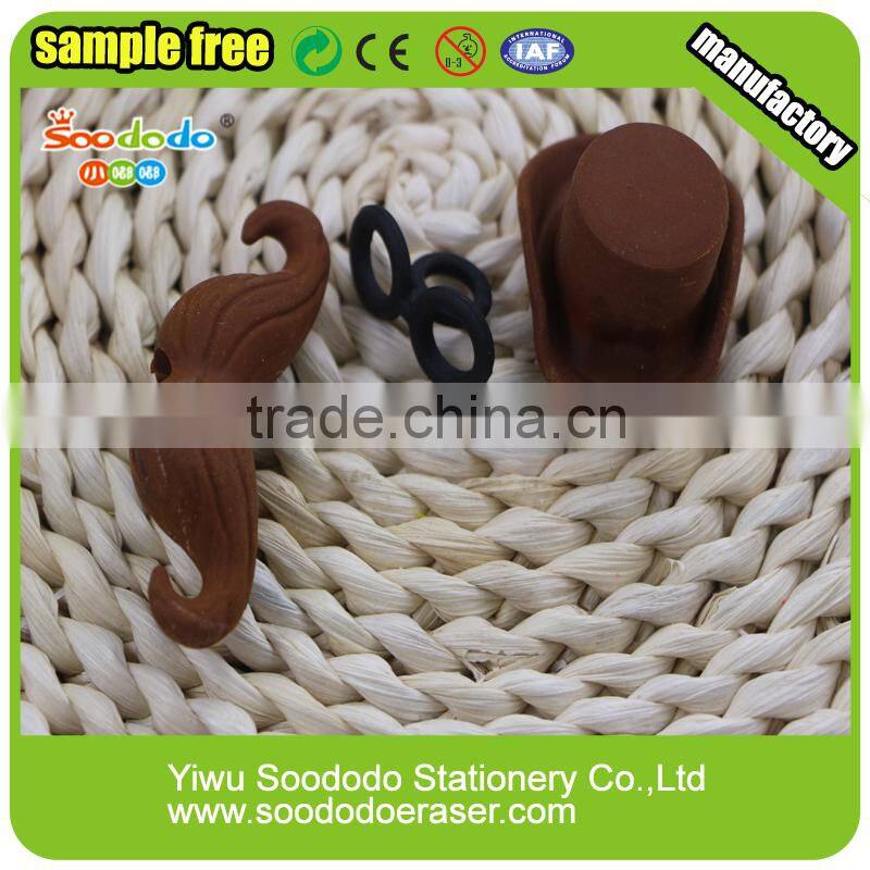 Cute Mustache &cap shape eraser pencil topper with erasers