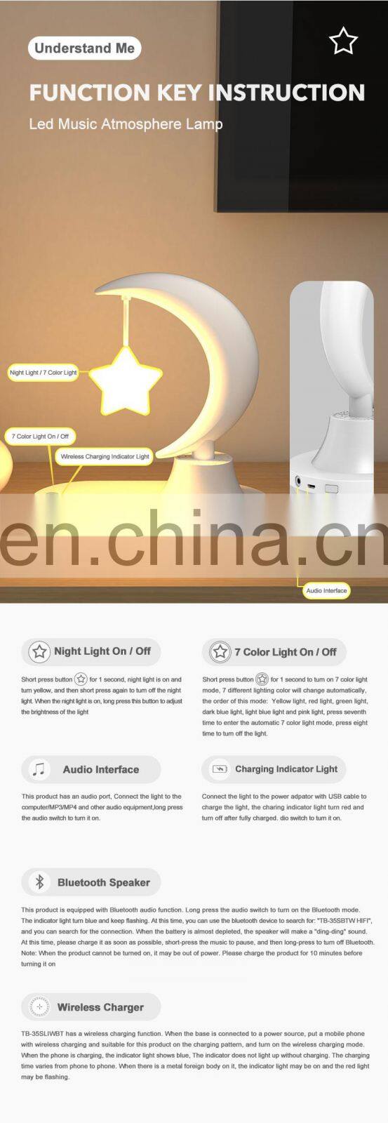 Rechargeable 7 Color Rgb Multifunctional Kids Night Light Wireless Bt Speaker Hifi Music Usb Portable Led Children's Night Light