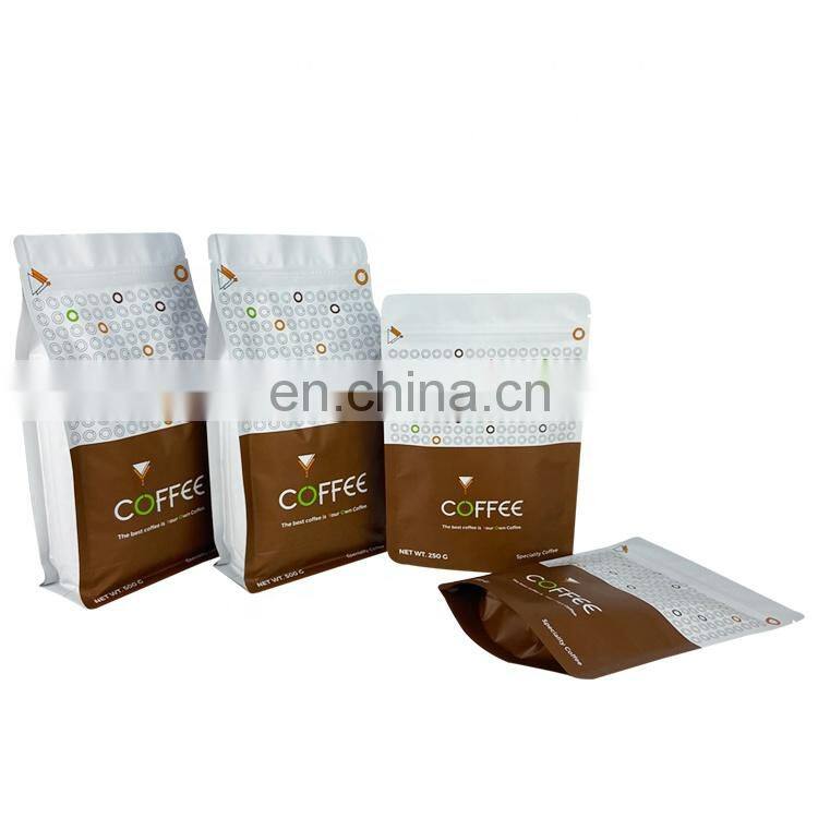 Custom printing bolsa de cafe aluminum foil flat bottom stand up pouch packaging ethiopia coffee bags with valve and zipper