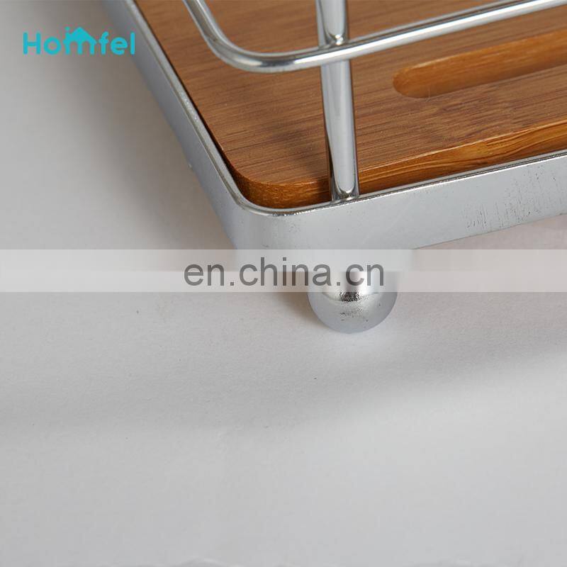 Stylish 3 Tier Metal Wire Rectangle Storage Caddy With Bamboo Base Rectangle Organizer Bathroom Kitchen Office