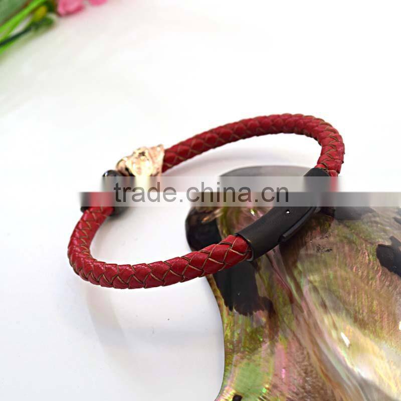 china jewelry factory wholesale leather bracelet with custom skull charms
