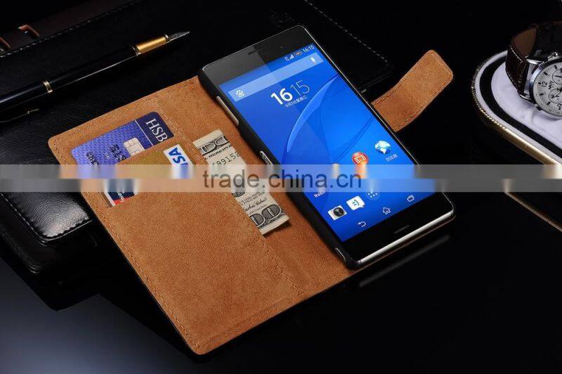 Quality pu leather wallet design cell phone case for Sony Z3