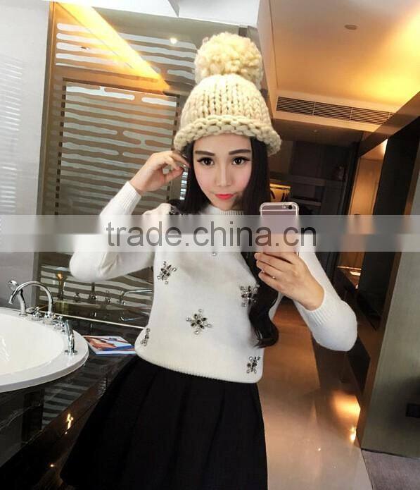 Hot Selling Handmade Knitting Pom Pom Style Ladies Fashion Hats