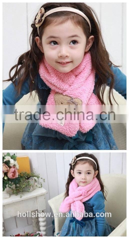 Wholesale Sweet Cute Bear Flower Pattern Plain Fleece Fashion Baby Kids Girls Winter Scarf