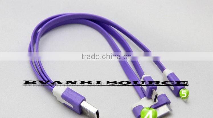 Factory supplying 3 in 1 Micro USB cable with top quality flat noodle 3 in 1 usb cable
