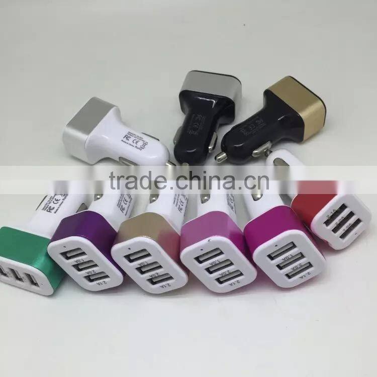 wholesale usb car charger adapter ,Aluminium ring 3 USB port car charger adapter with 3.1A output