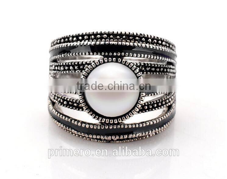 2016 Fashion vintage ring bohemia designs imitation pearl finger ring for girls men