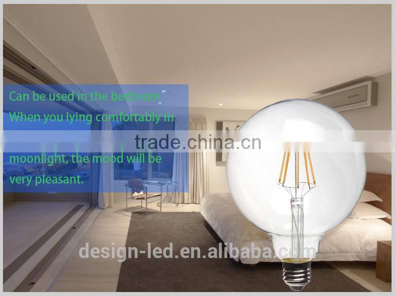 2015 New products filament led bulb 6w dimmable bulb light with glass G125 led E27
