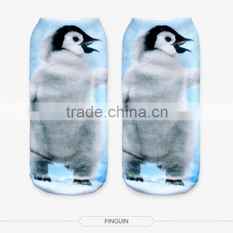 ladies hot socks foot cute pinguin high quality 3d full print colorful ankle socks sports unisex custom hot sale stretch spandex