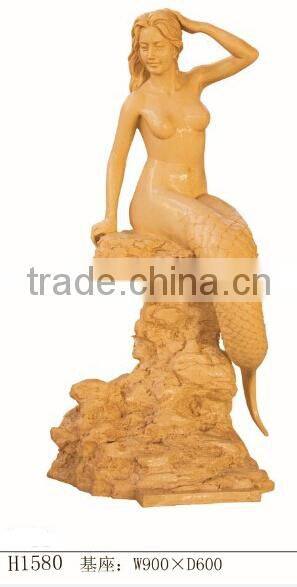Garden Decorative Carved Stone Life-Size Mermaid Statues for Sale
