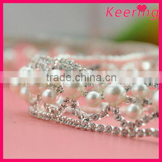 latest design pearl rhinestone chain crystal bead trim bridal wholesale WRC-207