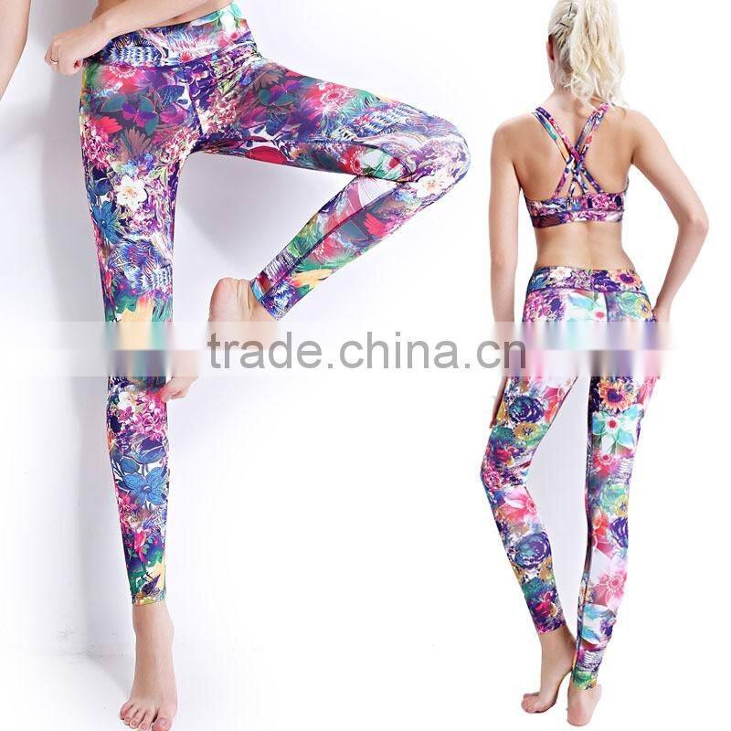 High quality yoga pants women sexy gym sports tights pritting ladies fitness leggings