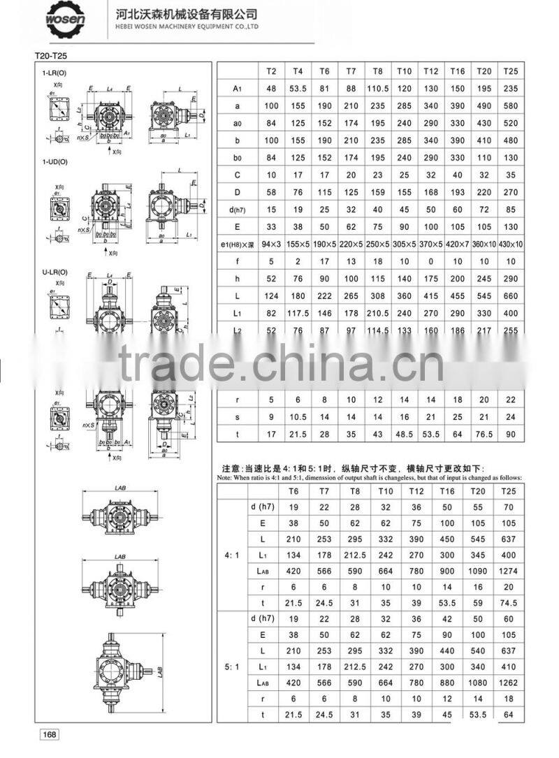 gearbox ratio 1:2 T series Spiral Bevel Gearbox