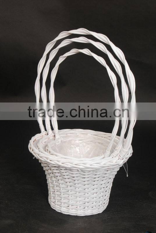 round baskets for willow wicker flower with high handle factory supplier