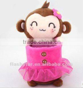 2013 New design-cartoon monkey plush pen container
