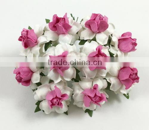 White with Pink Center Handmade Mulberry Paper Flower, Wedding Party, Scrap-booking Crafts, Wholesale 21/32