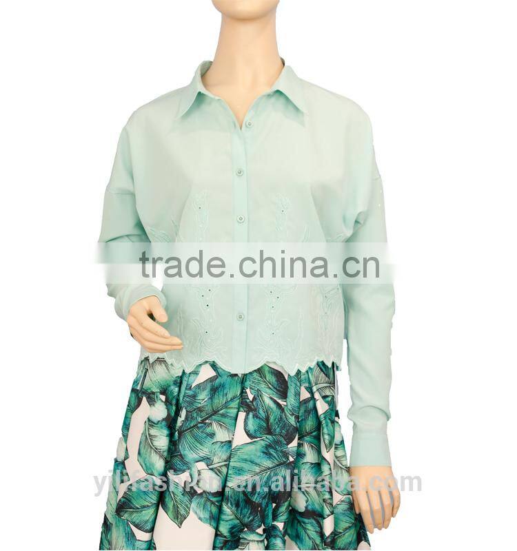 2015 chic bats sleeves blouse,embroidered shirts with long sleeves