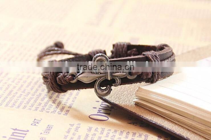 Alloy Flower Bracelet Cow Leather Wrap Bracelet Charm Bracelet Wholesale