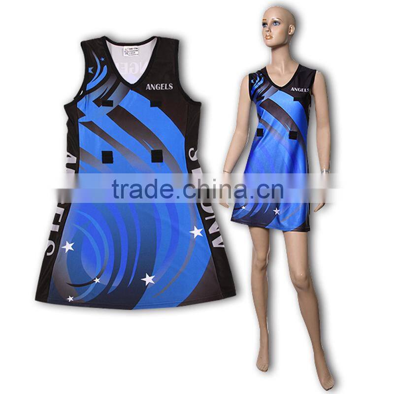 Hot sell fashionable kids dye sublimation lycra netball dresses